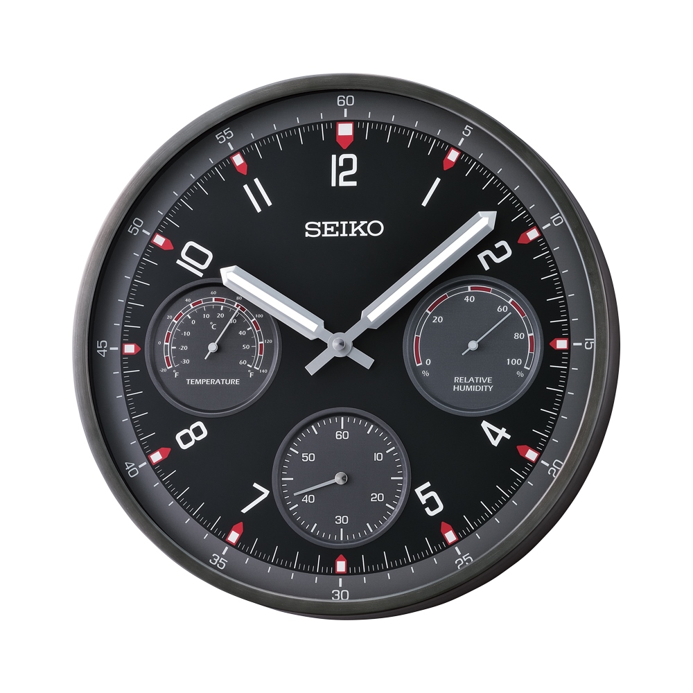 Horloge Murale Seiko Qxa K Noire Et Rouge Contour Aluminium Gris