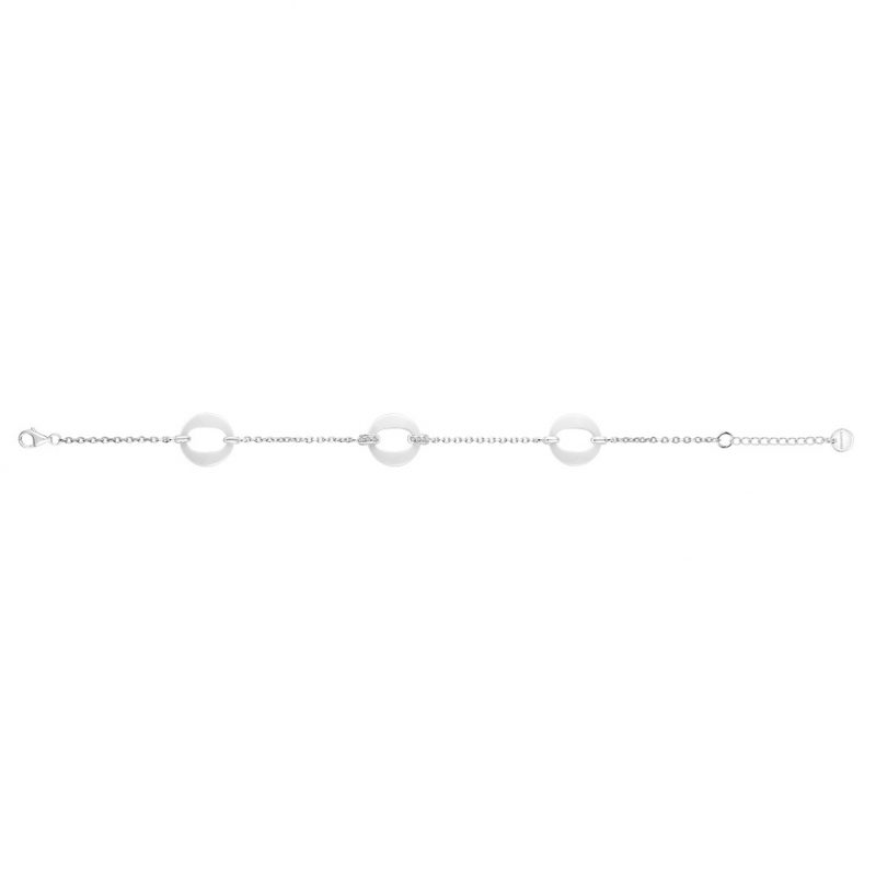 Bracelet Argent Rhodié 925/1000 Maillons Céramique Blanche et Barrettes Oxydes