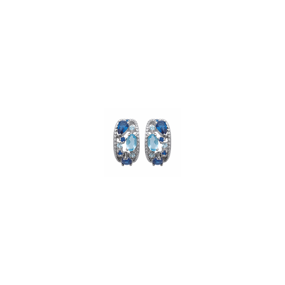 Boucles d'oreilles Argent Rhodié 925/1000 et Oxydes Bleus