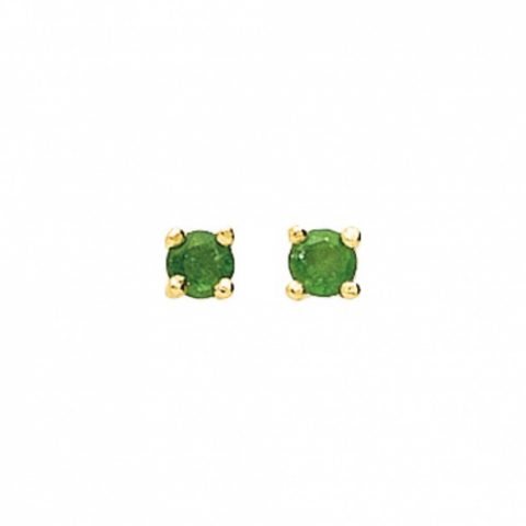 Boucles d'oreilles Or Jaune 750/1000 et Emeraude 4mm Serti 4 Griffes