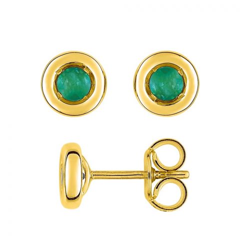 Boucles d'oreilles Or Jaune 750/1000 et Émeraude 3mm Serti Clos