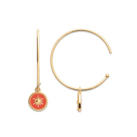 Créoles Plaqué Or Motif Soleil Émail Orange