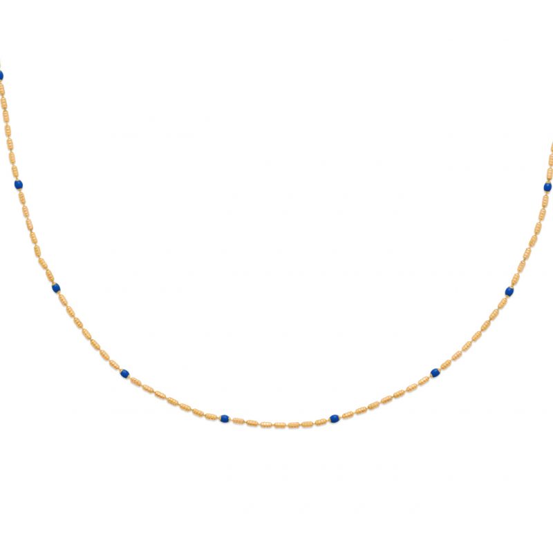 Collier Boho Plaqué Or et Émail Bleu