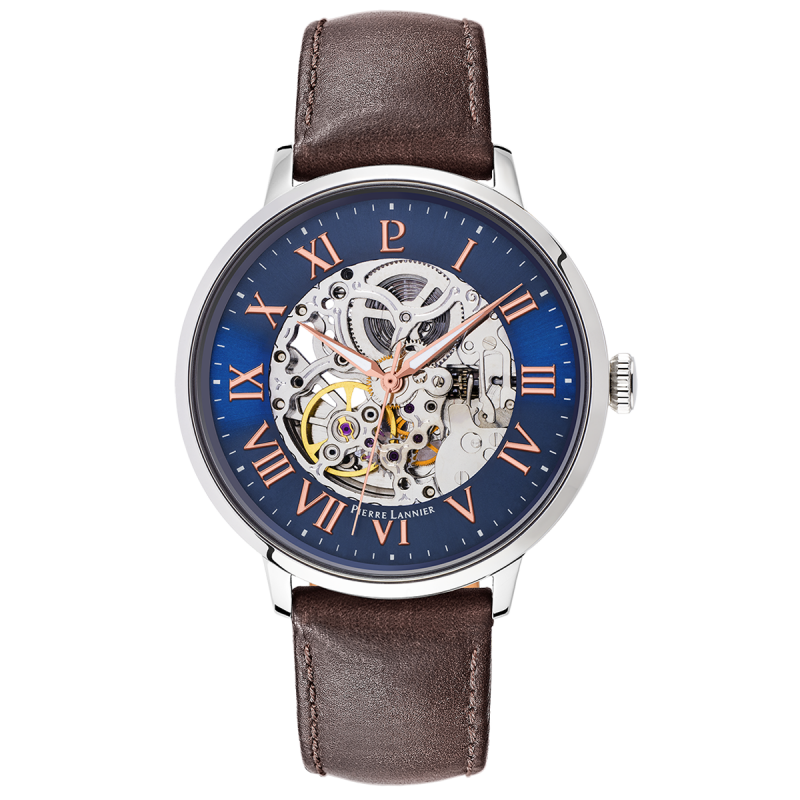 Montre Homme Pierre Lannier Automatique Acier Cuir Brun 322B164