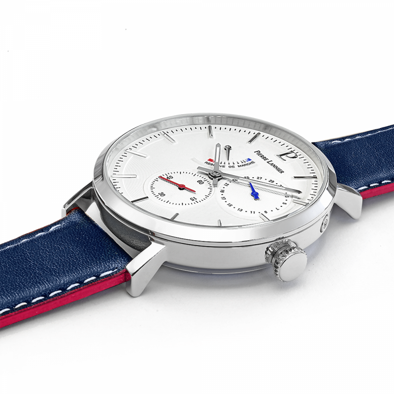 Montre Homme Pierre Lannier Évidence Automatique Cadran Blanc Bracelet Cuir Bleu 327B106 – Image 2