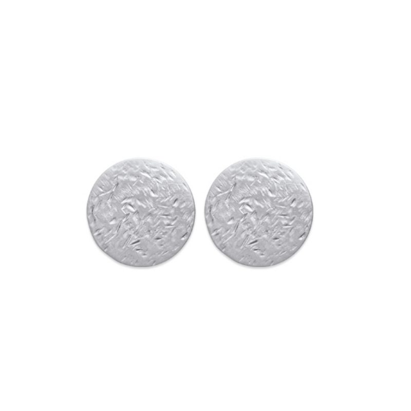 Boucles d'oreilles Argent 925/1000 Rhodié Rondes Effet Gratté Satiné
