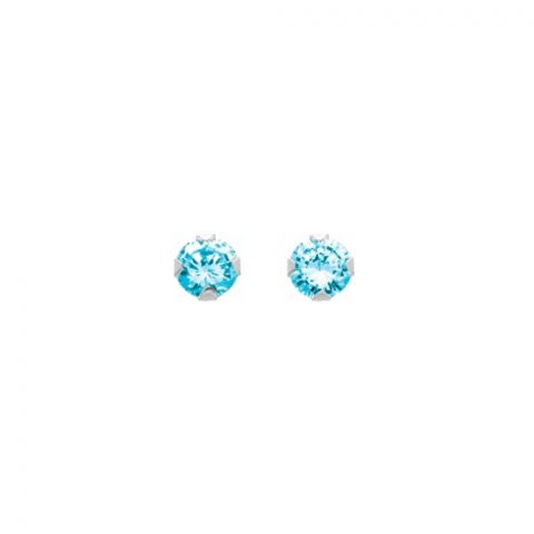 Boucles d'oreilles Or Gris 750/1000 et Topazes Bleues 4 mm Serti 4 Griffes