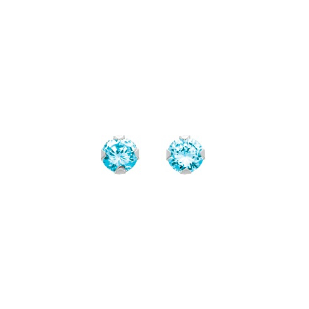 Boucles d'oreilles Or Gris 750/1000 et Topazes Bleues 4 mm Serti 4 Griffes