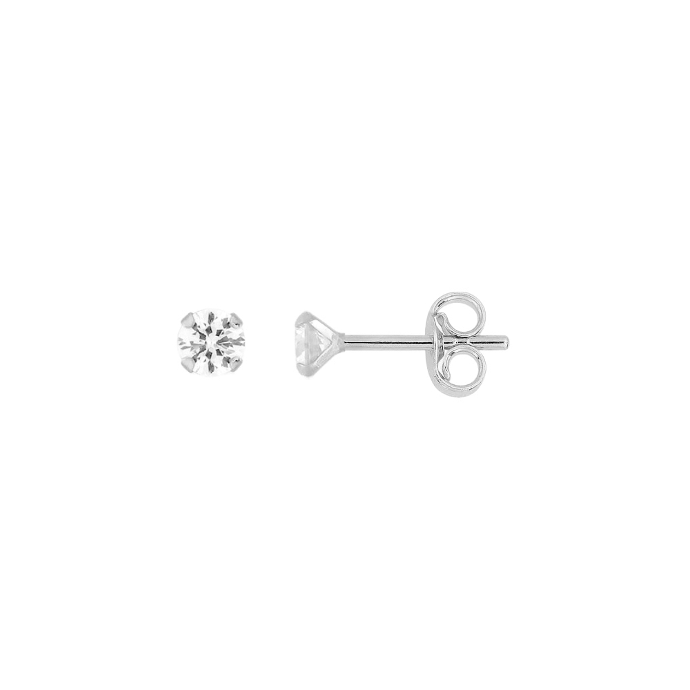 Boucles d'oreilles Or Blanc 750/1000 et Oxydes 3.5 mm Serti 4 Griffes