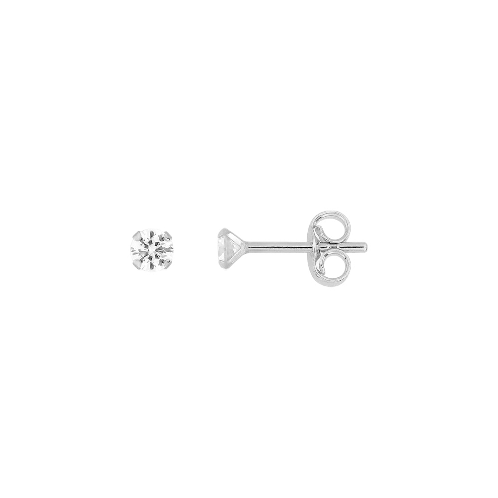 Boucles d'oreilles Or Blanc 750/1000 et Oxydes 3 mm Serti 4 Griffes