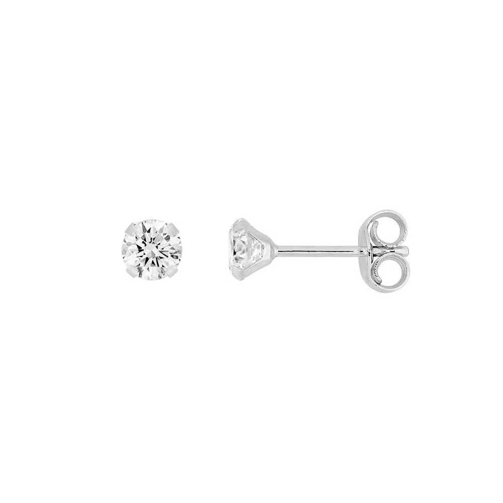 Boucles d'oreilles Or Blanc 750/1000 et Oxydes 4mm Serti 4 Griffes