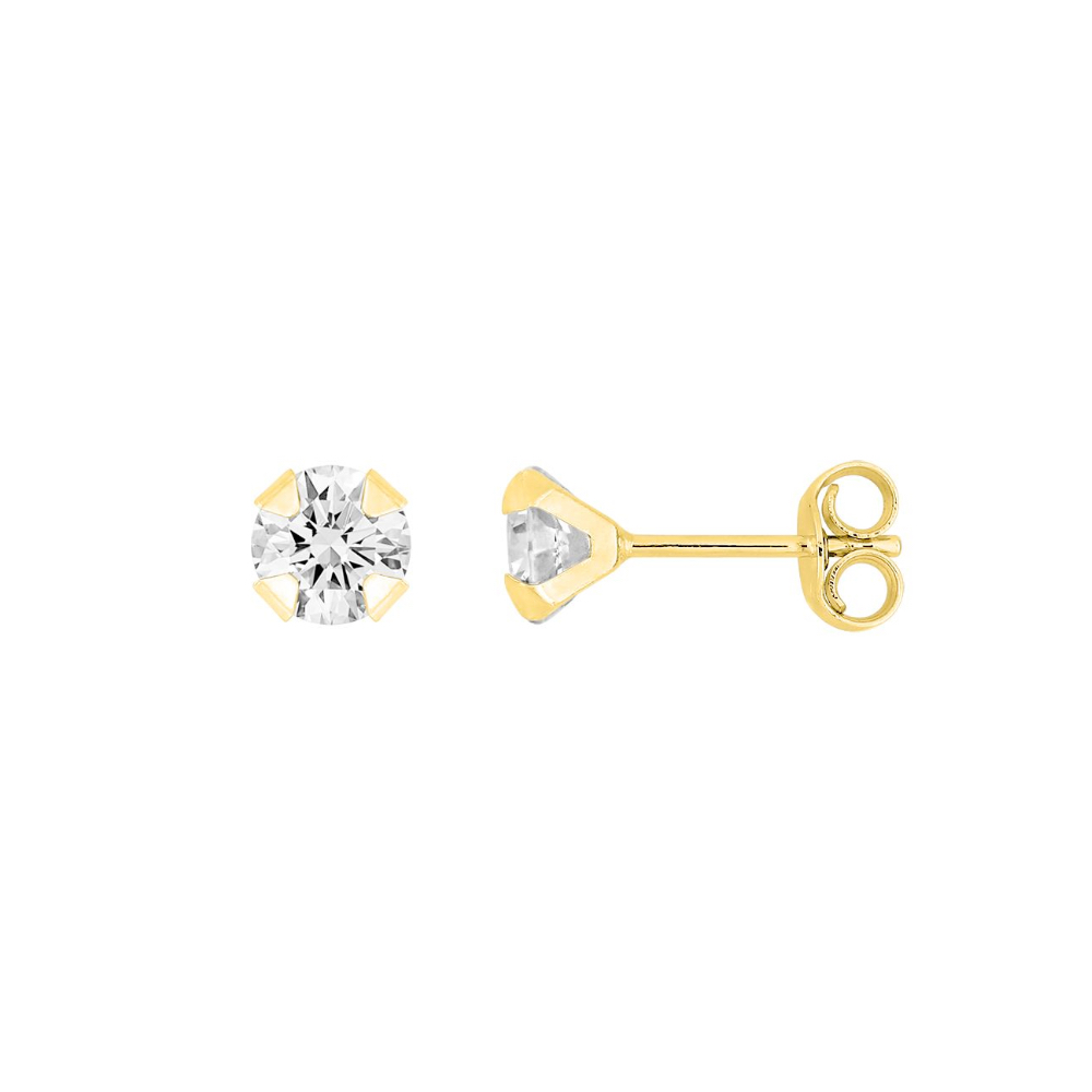 Boucles d'oreilles Or Jaune 750/1000 et Oxydes 5mm Serti 4 Griffes