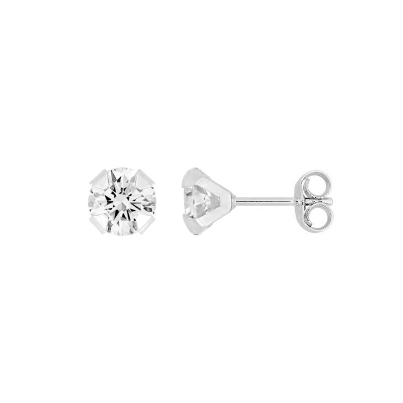 Boucles d'oreilles Or Blanc 750/1000 et Oxydes 6mm Serti 4 Griffes