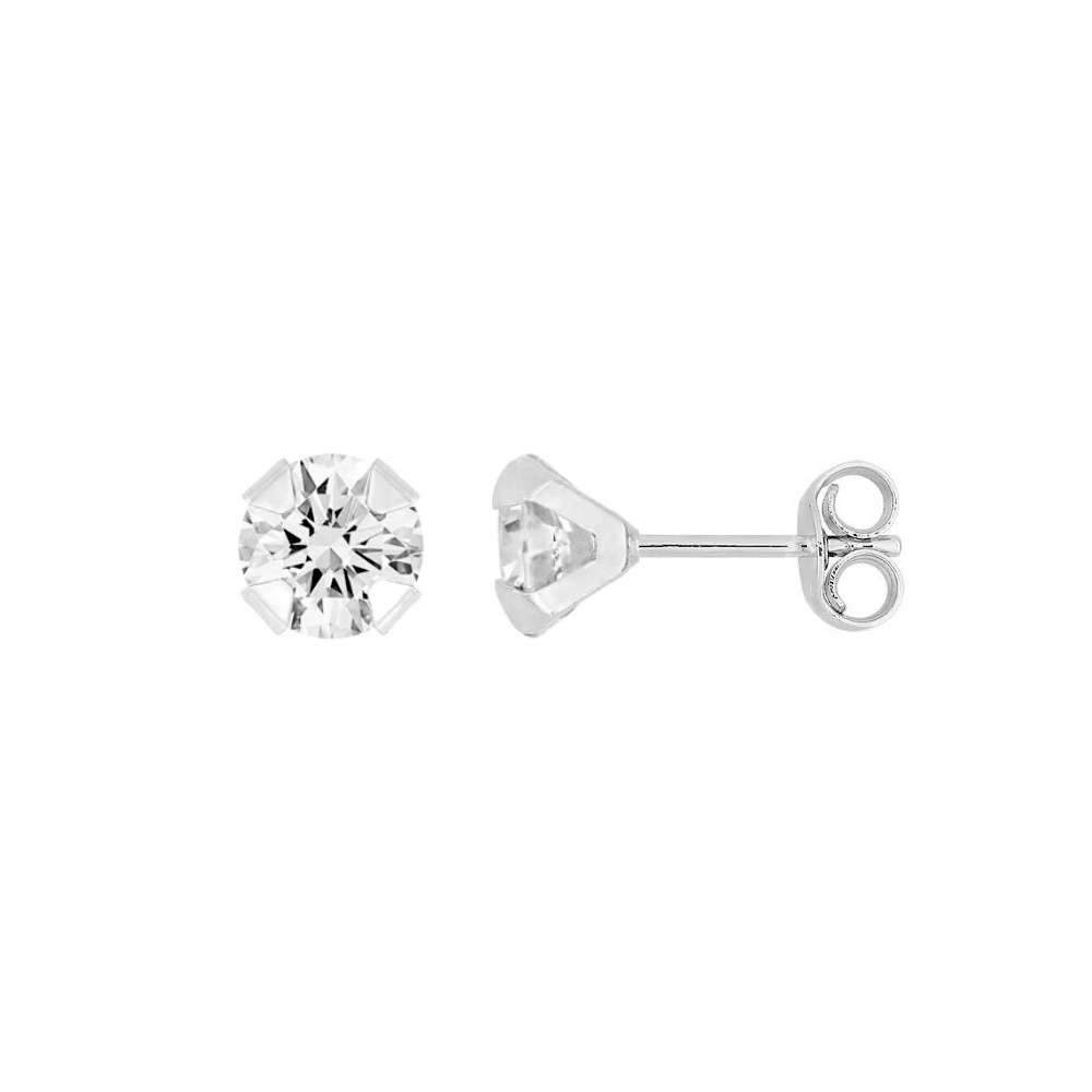 Boucles d'oreilles Or Blanc 750/1000 et Oxydes 6mm Serti 4 Griffes