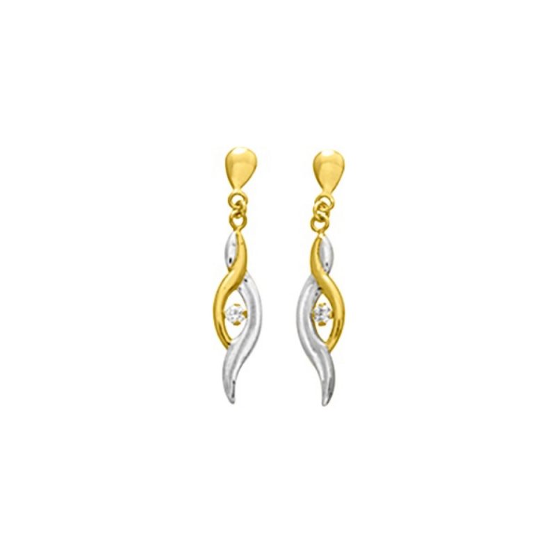 Boucles d'oreilles Pendantes Or 750/1000 Bicolore et Oxydes