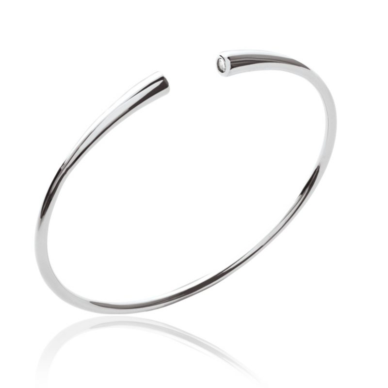Bracelet Jonc Ouvert Argent Rhodié 925/1000 et 2 Oxydes Sertis Clos