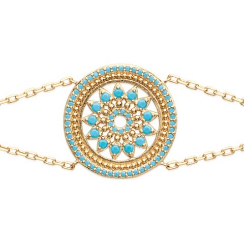 Bracelet Plaqué or et Oxydes Ronds Turquoise