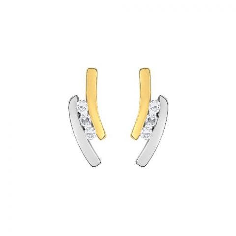 Boucles d'oreilles Or 750/1000 Bicolore et Oxydes Serti Rail