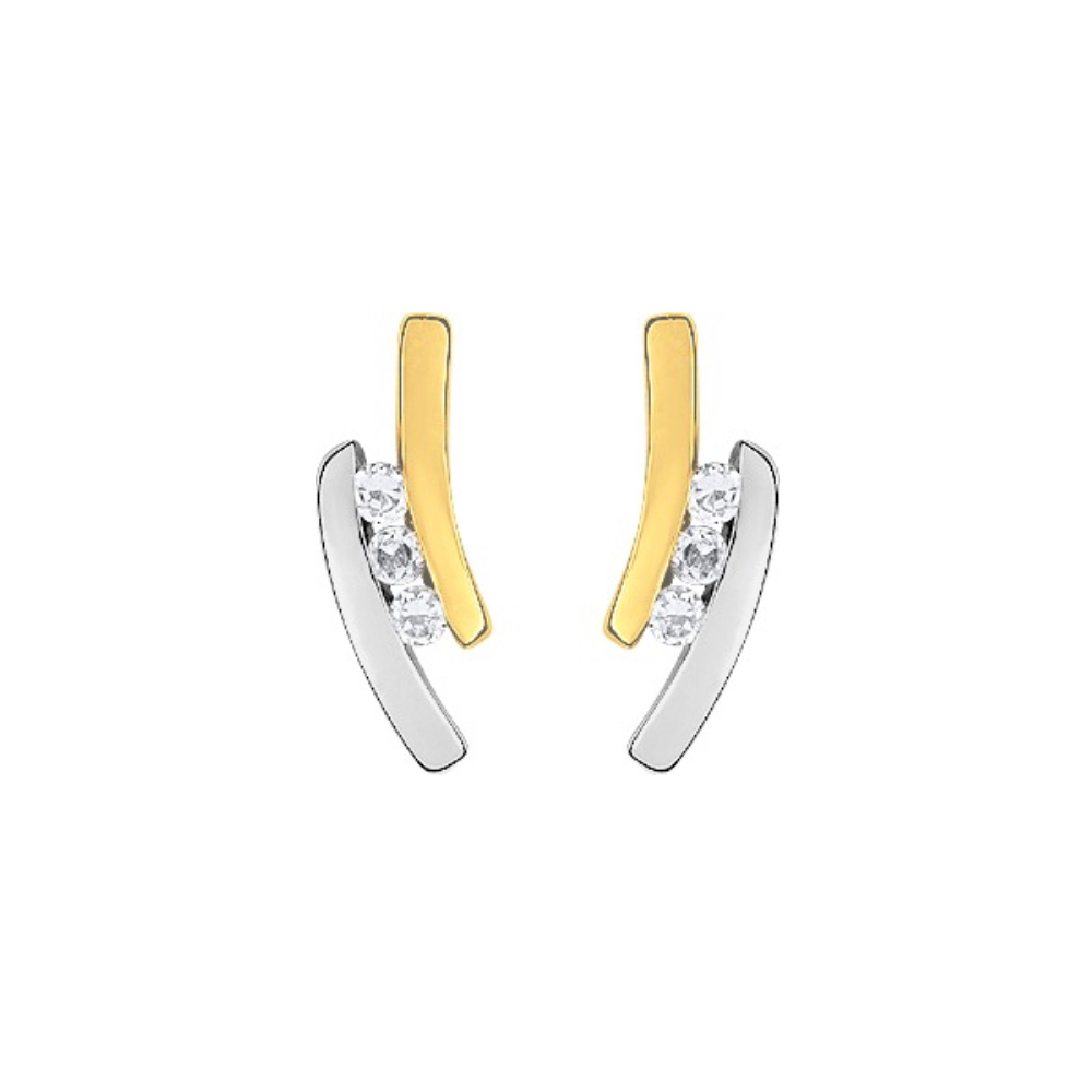 Boucles d'oreilles Or 750/1000 Bicolore et Oxydes Serti Rail