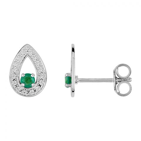 Boucles d'oreilles Or Gris 750/1000 Ciselé et Émeraudes