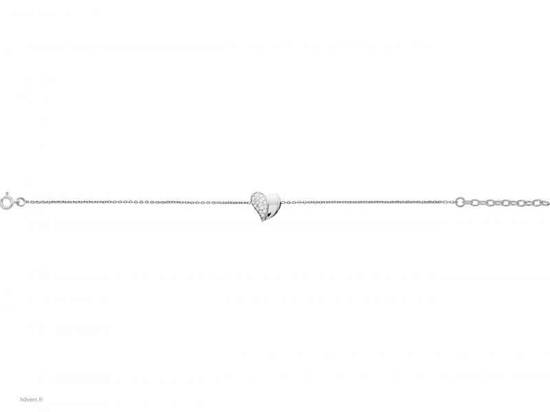 Bracelet Argent 925/1000 Rhodié coeur et Oxydes de zirconium