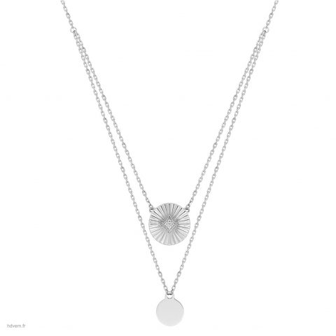 Collier Double Argent 925/1000 Rond et Rond Oxydes - 42+3cm