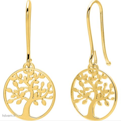 Boucles d'oreilles Or Jaune 750/1000 Pendantes Arbre de Vie