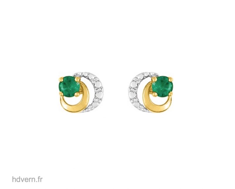 Boucles d'oreilles émeraude or jaune + Rhodium