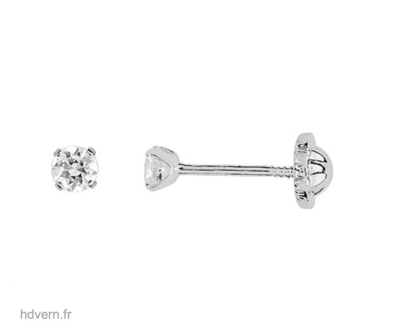 Boucles d'oreilles Or Blanc 750/1000 avec Poussettes à Vis