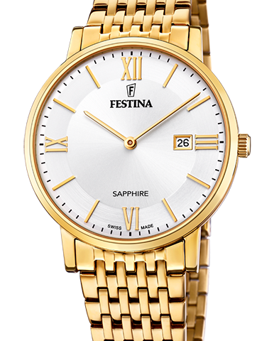 Montre Homme Festina Swiss Made Bracelet Acier Jaune Verre Saphir F20020/1