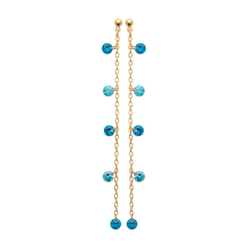 Boucles d'oreilles Plaqué or 750 Pendantes Oxydes Bleus