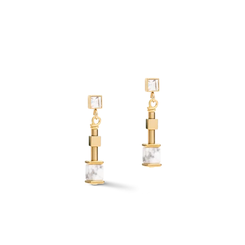 Boucles d'oreilles Pendantes Coeur de Lion GeoCUBE® Acier Howlite 5055/21-1400