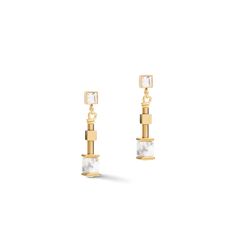 Boucles d'oreilles Pendantes Coeur de Lion GeoCUBE® Acier Howlite 5055/21-1400