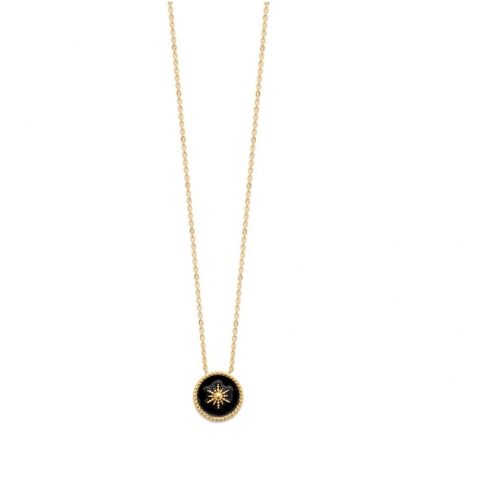 Collier Plaqué or Motif Soleil Émail Noir