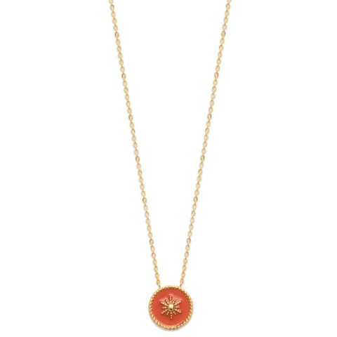Collier Plaqué or Motif Soleil Émail Orange