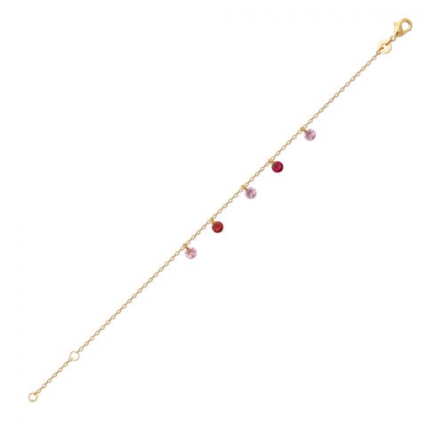 Bracelet Plaqué or 750 et Oxydes Roses et Rouges