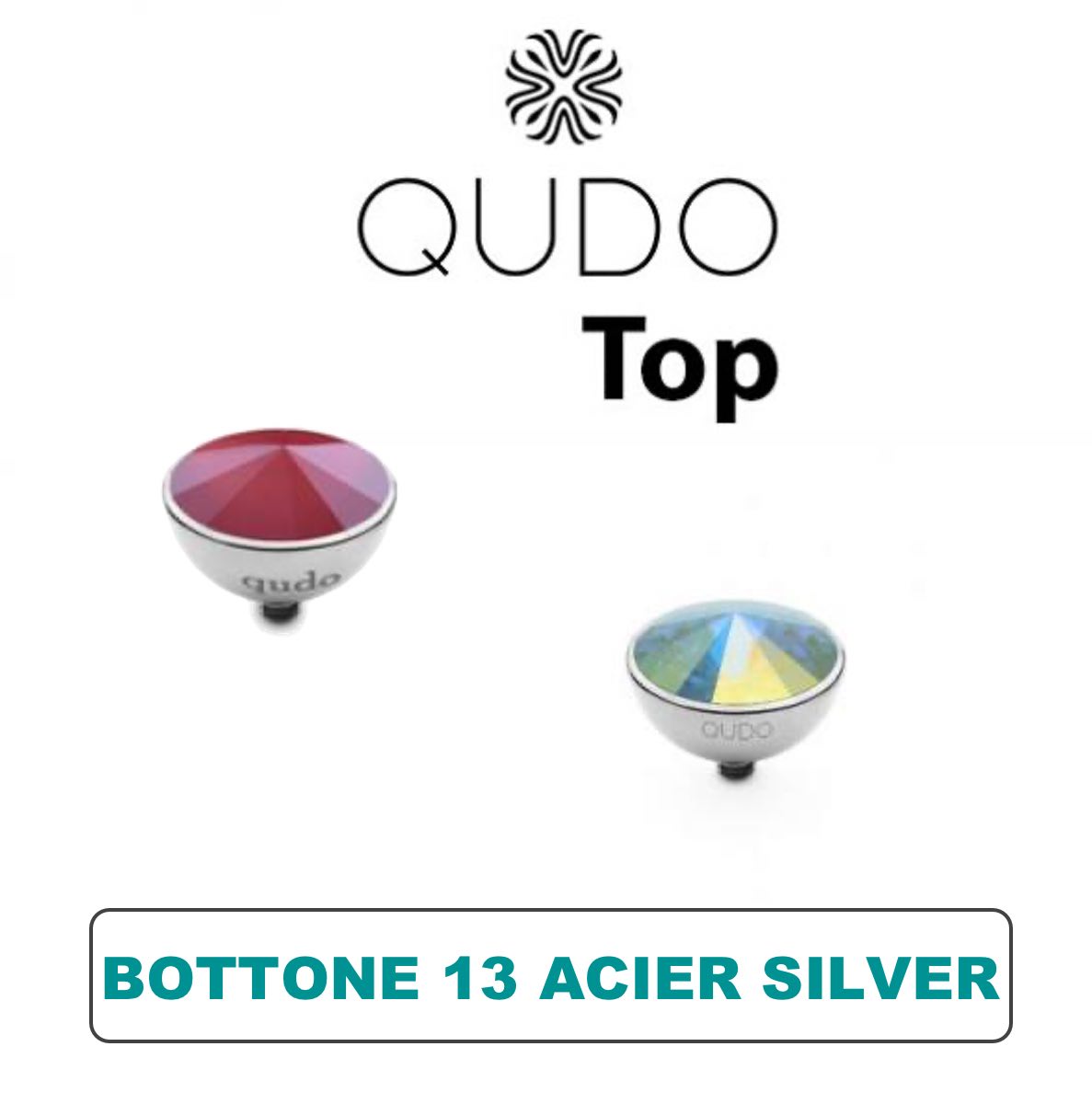 Tops Qudo Bottone 13 mm Acier Silver Cristal
