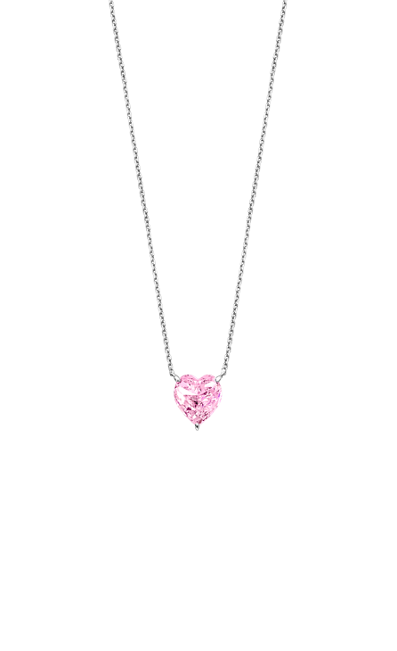 Collier Argent Rhodié 925/1000 et Cœur en Cristal Rose