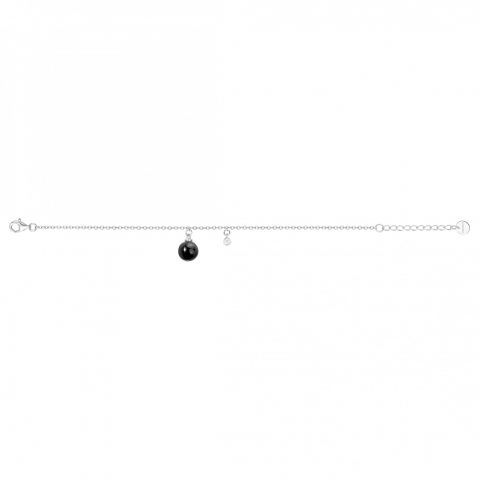 Bracelet Argent Rhodié 925/1000 Pampille Céramique Noire et Oxyde Serti Clos
