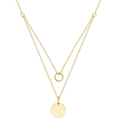 Collier Double Plaqué Or Jaune Jeton et Anneau Longeur 42+3cm