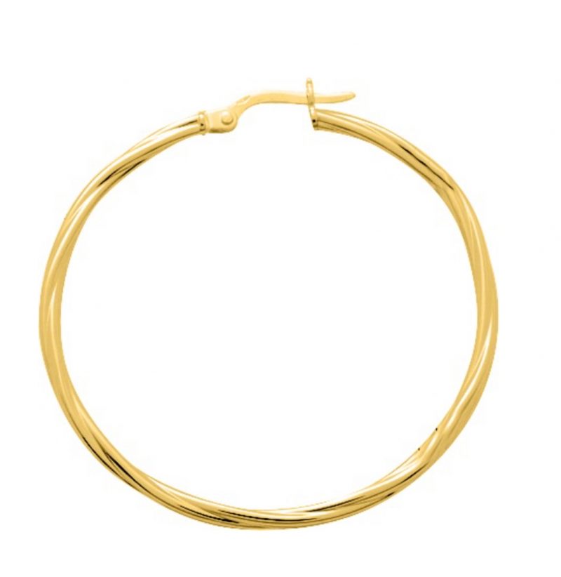 Créoles Plaqué Or Jaune Torsadées fil 2mm Fermoir Cliquet Diamètre 35mm