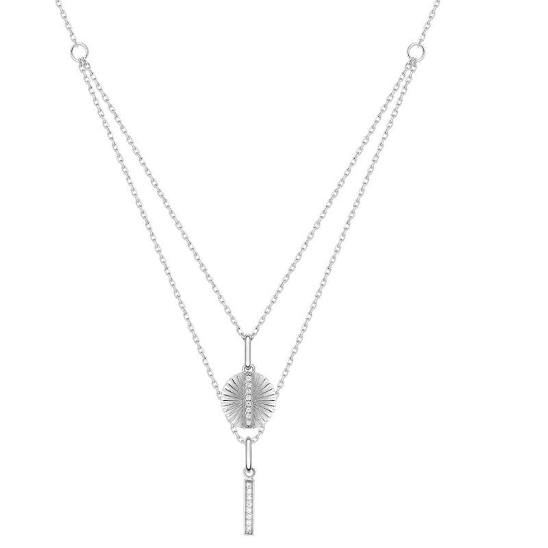 Collier Double Argent 925/1000 barette et Rond Oxydes - 42+3cm