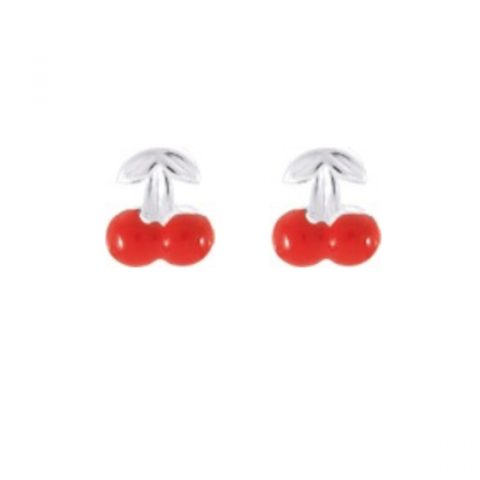 Boucles d'oreilles Argent Rhodié 925/1000 Cerise et Laque Rouge