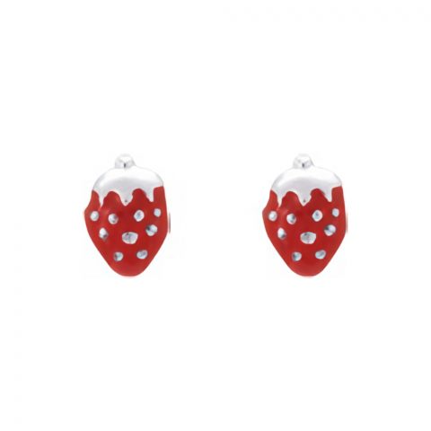 Boucles d'oreilles Argent Rhodié 925/1000 Fraises avec Laque Poussettes Belges