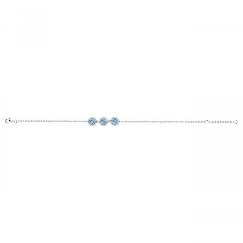 Bracelet Argent Rhodié 925/1000 Trois Spinelles Bleu Ciel et Entourage Oxydes