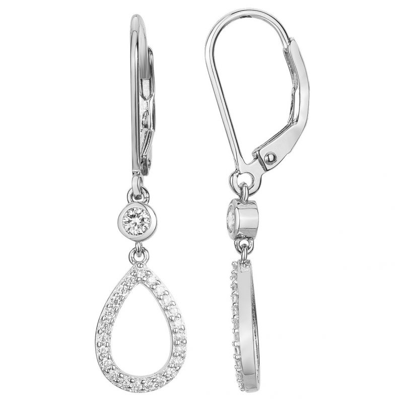 Boucles d'oreilles Pendantes Argent Rhodié 925/1000 Oxyde Blanc Serti Clos et Pavage Oxydes