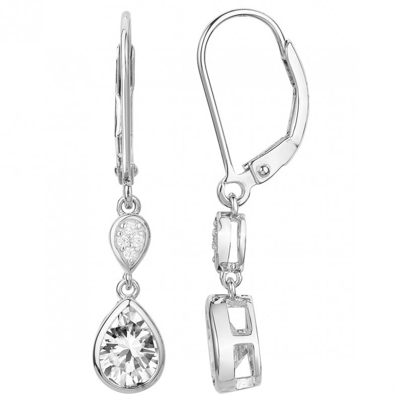 Boucles d'oreilles Dormeuses Argent 925/1000 avec Oxydes Blancs Forme Poire