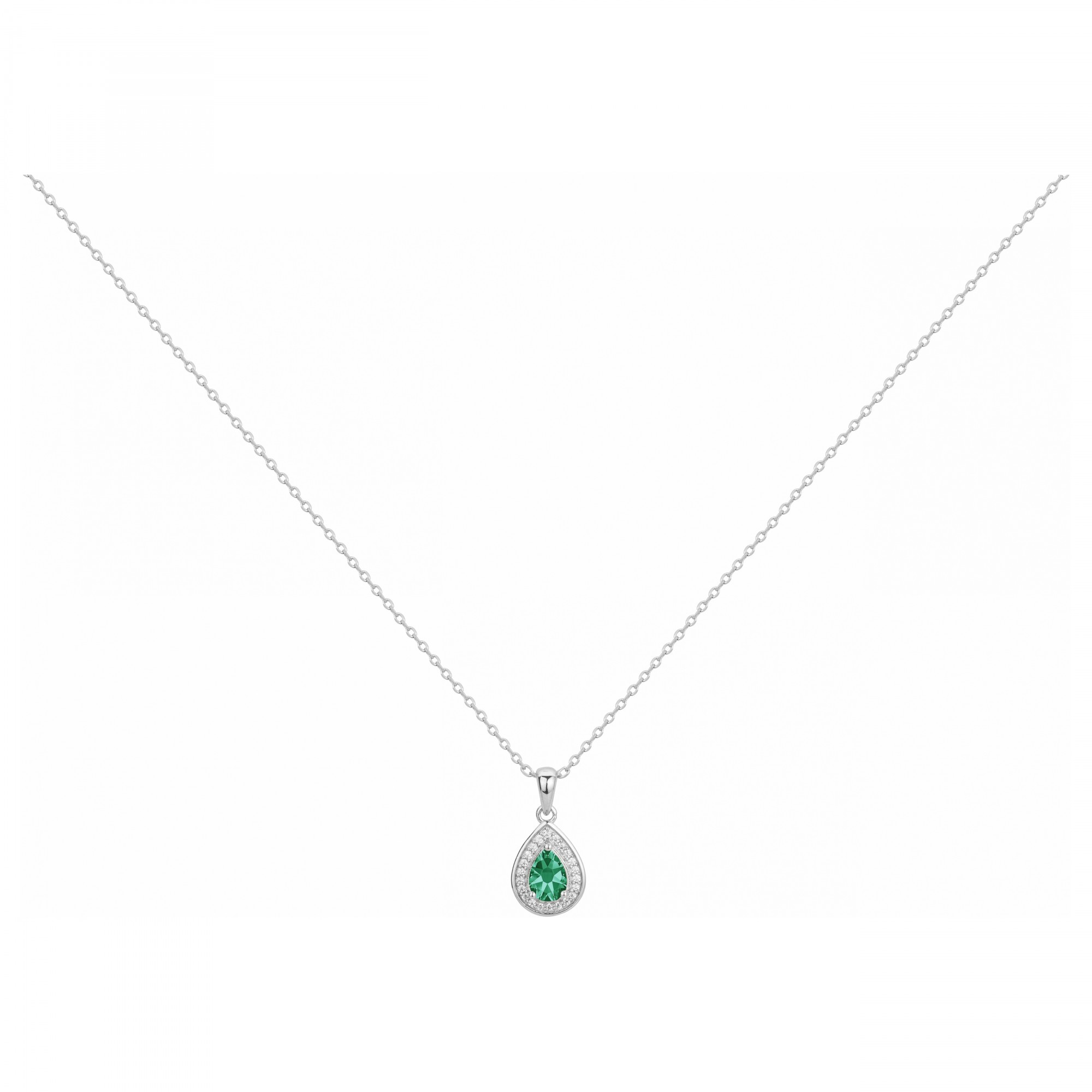 Collier Argent Rhodié 925/1000 Spinelle Verte Synthétique et Entourage Oxydes