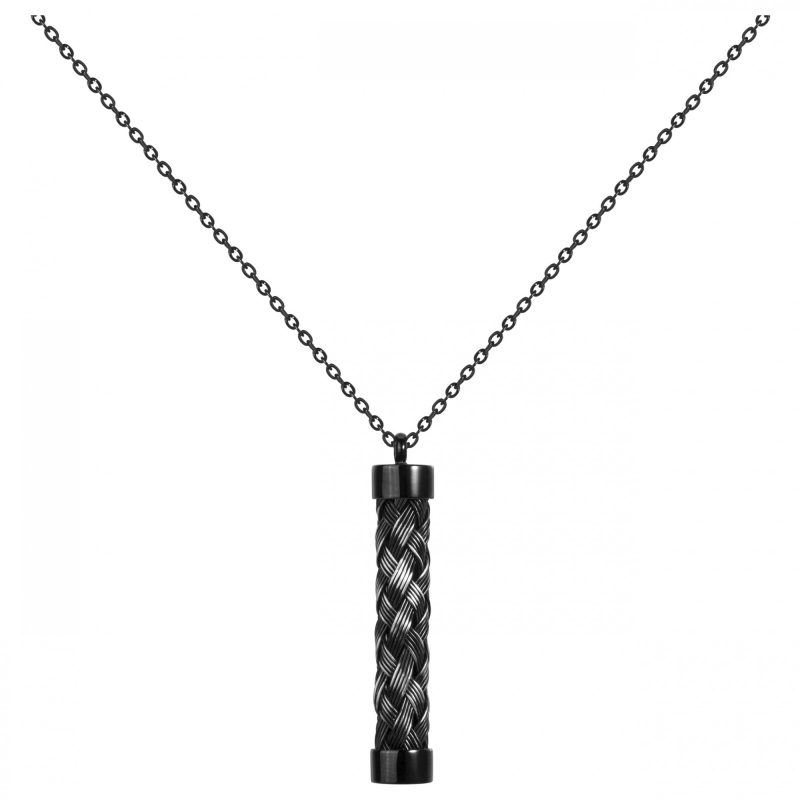 Collier Homme Acier Noir Fil Tressé