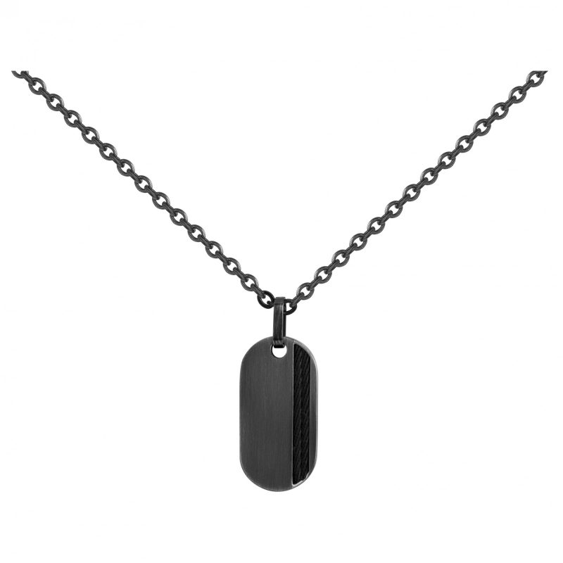 Collier Homme Acier Noir et Cable 50+10cm